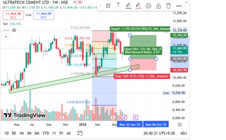 ULTRACEMCO CMP 11464. ENTRY PRICE 10950, TARGET 12100, SL 10460.